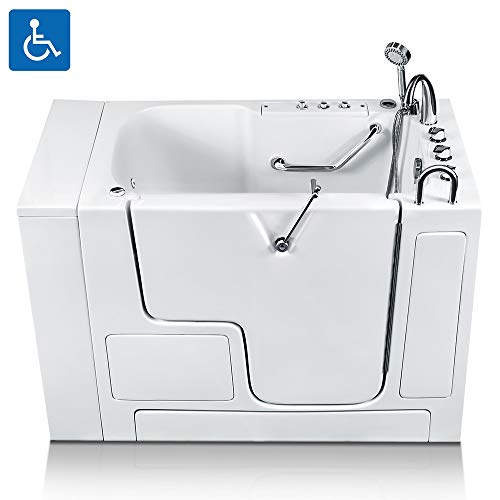 Wheelchair Accessible Walk-in Bathtub 32 in. x 52 in. with Combo Air & Whirlpool Massage and Faucet Set (White) (Right Drain)