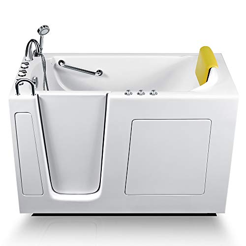 Walk-in Bathtub 30 in. x 60 in. Luxury Whirlpool Massage + Faucet Set (White) (Left Drain)