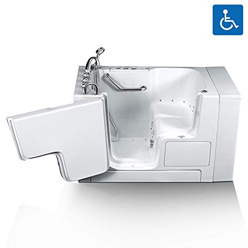 Wheelchair Accessible Walk-In Bathtub 32 in. x 52 in. Therapeutic Soaking Bathtub and Faucet Set (White) (Left Drain)
