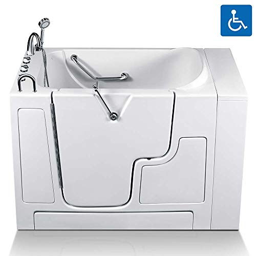 Wheelchair Accessible Walk-In Bathtub 32 in. x 52 in. Therapeutic Soaking Bathtub and Faucet Set (White) (Left Drain)