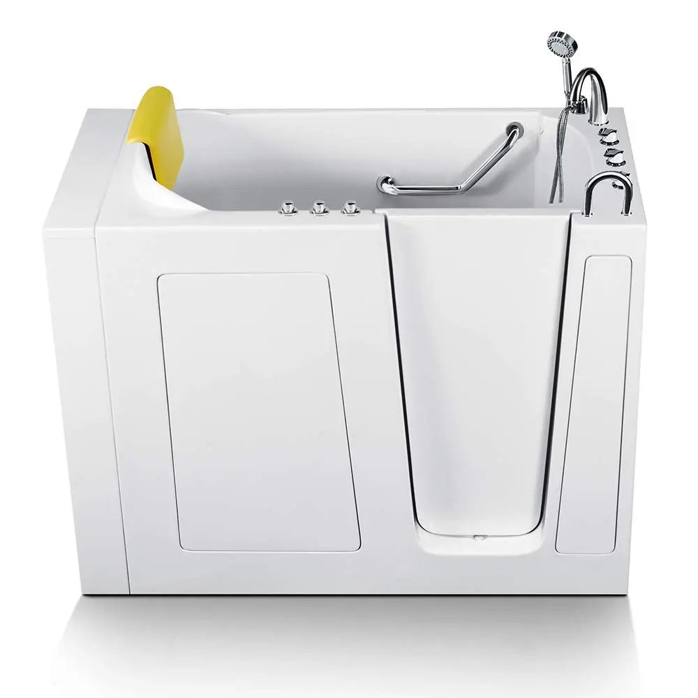 Walk-in Bathtub 28 in. x 52 in. Luxury Whirlpool Massage and Faucet Set (White) (Right Drain)-Walk-in Tubs