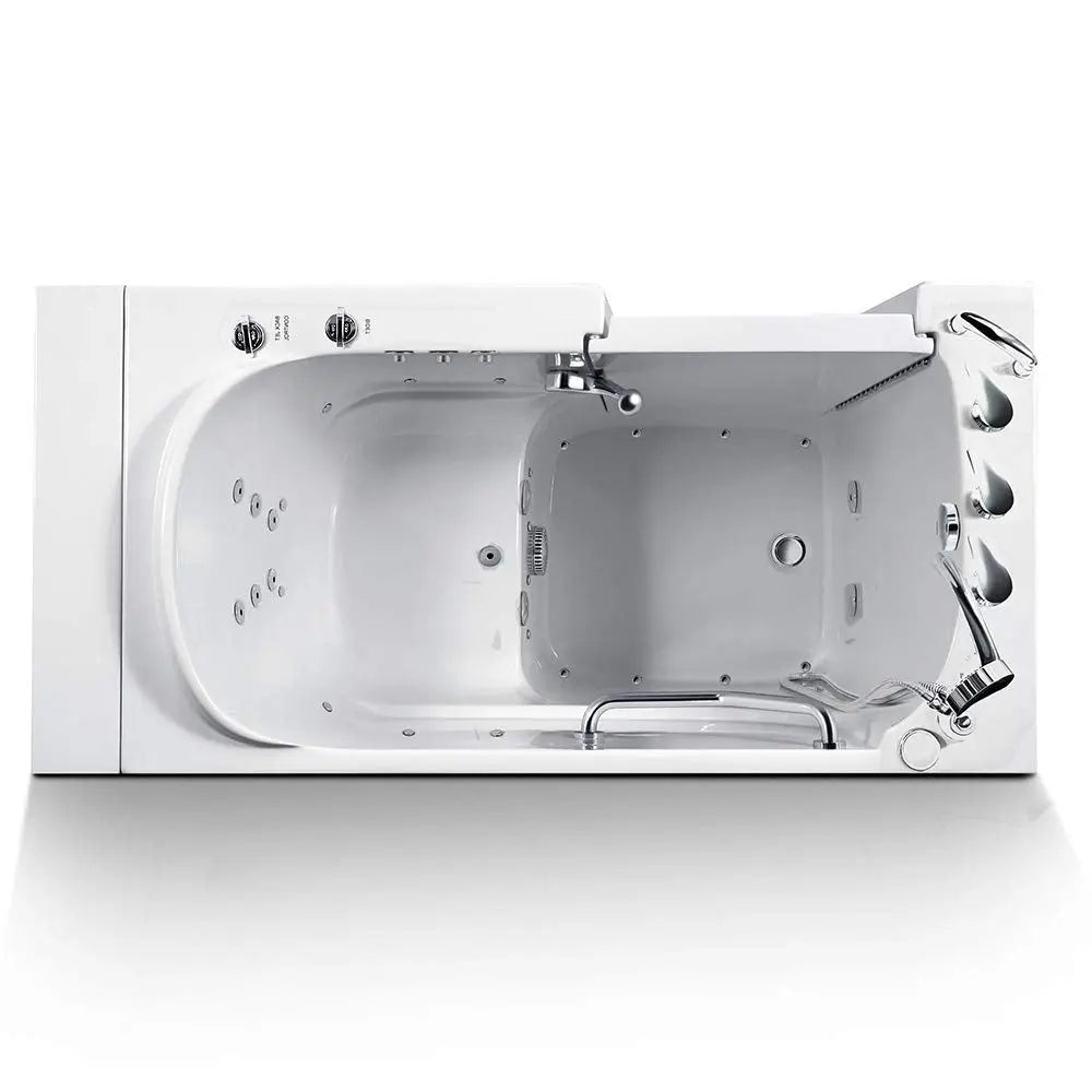 Walk-in Bathtub 28 in. x 52 in. Luxury Whirlpool Massage and Faucet Set (White) (Right Drain)-Walk-in Tubs